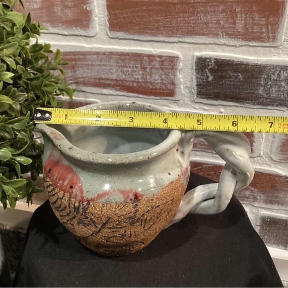 Vintage Stunning Hand Crafted High End Ceramic Pitcher - Fossil Leaf Designed - Picture 10 of 11